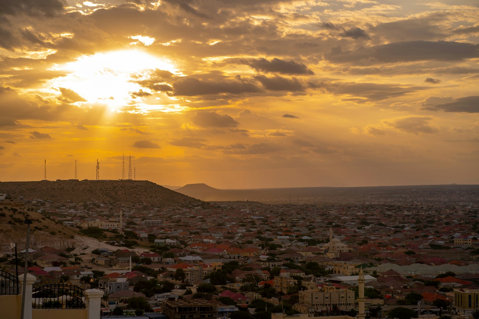 Sunset over dry hills in Somalia